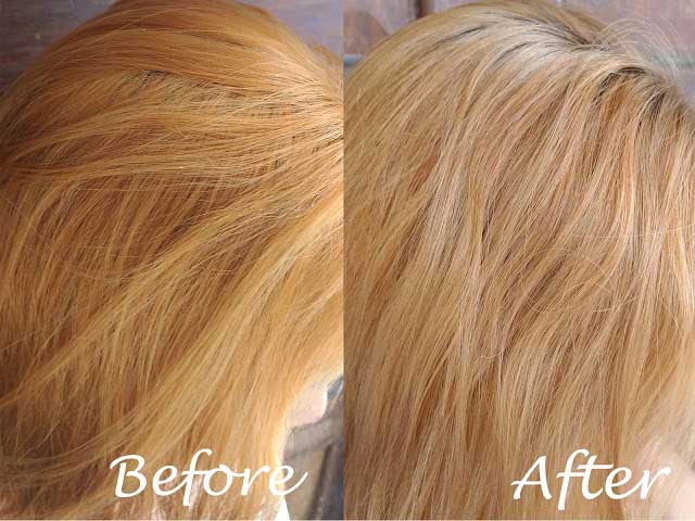 Желтизна волос до и после